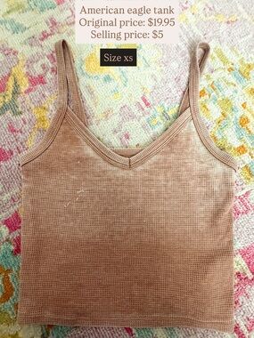 American Eagle Outfitters Tan Ribbed V-Neck Tank Top